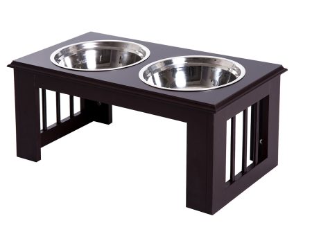 Easycomfort Ciotola Rialzata per Cani in Acciaio Inossidabile, Base in Legno MDF, con 2 Piatti For Discount