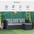 Easycomfort Set Mobili da Giardino in Rattan PE Divano 3 Posti e Poggiapiedi Tavolino, Cuscini Sfoderabili, Nero Grigio Fashion