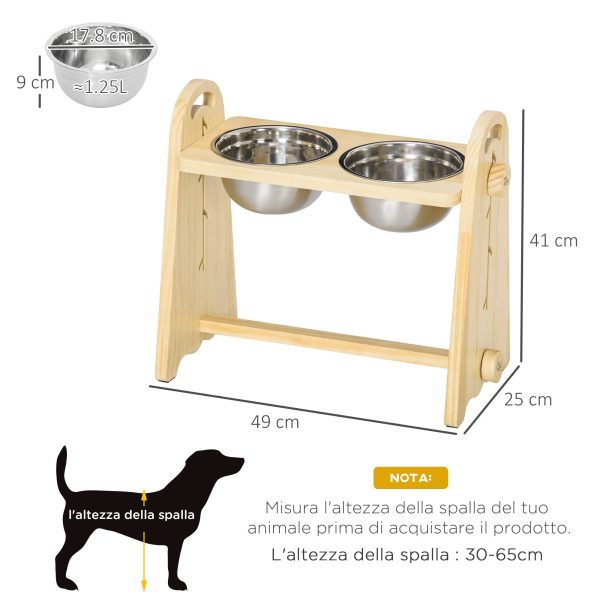 Easycomfort Doppia Ciotola per Cani Rialzata e Regolabile, 2 Ciotole in Acciaio e Base in Legno, 49x25x41cm For Cheap