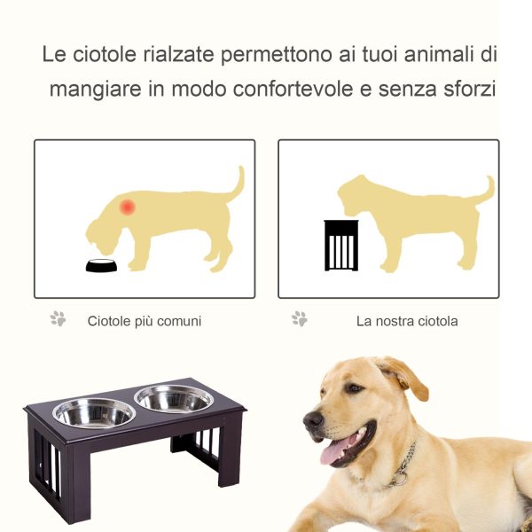 Easycomfort Ciotola Rialzata per Cani in Acciaio Inossidabile, Base in Legno MDF, con 2 Piatti For Discount