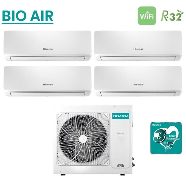 Climatizzatore Condizionatore Hisense Quadri Split Inverter serie BIO AIR 9+9+12+12 con 4AMW105U4RAA R-32 Wi-Fi Integrato 9000+9000+12000+12000 Supply