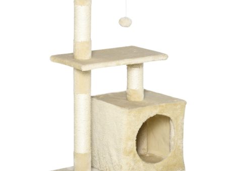 EasyComfort Tiragraffi per Gatti con Cuccia Pallina e Pali in Corda Sisal Beige 50 x 30 x 80cm For Cheap