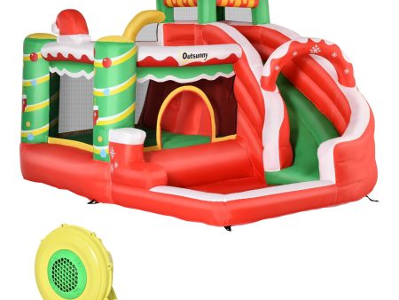 EASYCOMFORT  Castello Gonfiabile Gigante a Tema Natalizio per Bambini 3-8 Anni con Scivolo e Accessori Montaggio, 290x280x220cm - Multicolore Discount