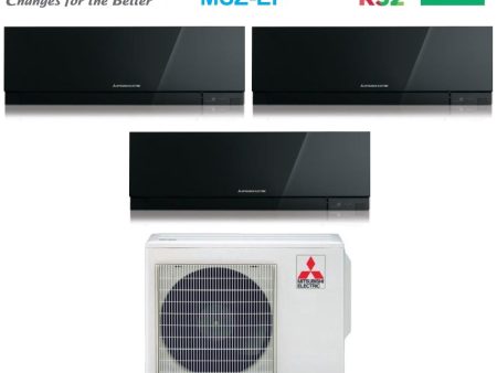 Climatizzatore Condizionatore Mitsubishi Electric Trial Split Inverter serie KIRIGAMINE ZEN BLACK MSZ-EF 7+7+9 con MXZ-3F54VF R-32 Wi-Fi Integrato Colore Nero 7000+7000+9000 on Sale