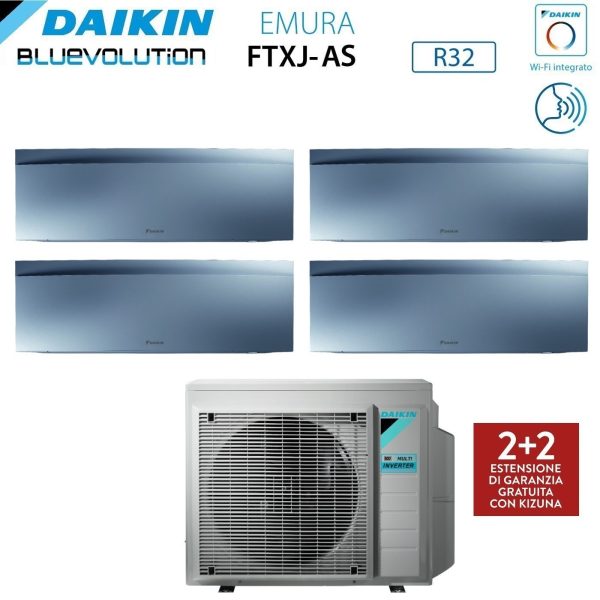 Climatizzatore Condizionatore Daikin Bluevolution Quadri Split Inverter serie EMURA SILVER III 7+7+7+9 con 4MXM68N R-32 Wi-Fi Integrato 7000+7000+7000+9000 Colore Argento  - Garanzia Italiana Fashion