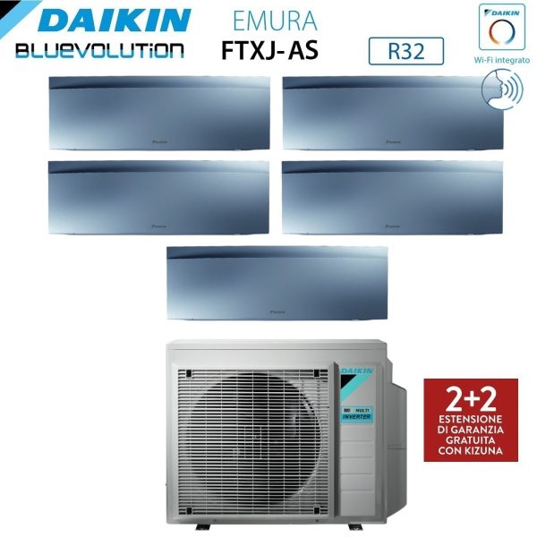 Climatizzatore Condizionatore Daikin Bluevolution Penta Split Inverter serie EMURA SILVER III 9+9+9+9+18 con 5MXM90N R-32 Wi-Fi Integrato 9000+9000+9000+9000+18000 Colore Argento  - Garanzia Italiana Online Sale