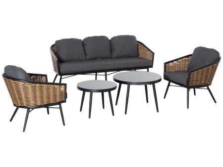 Easycomfort Set Mobili da Giardino in Rattan con 2 Tavolini, Divano 3 Posti e 2 Poltrone For Discount