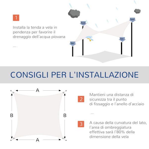 Easycomfort Tenda a Vela Parasole Rettangolare Tenda da Sole Protezione Raggi UV in PE 4 x 6m, Crema Discount