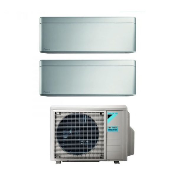 Climatizzatore Condizionatore Daikin Bluevolution Dual Split Inverter serie STYLISH TOTAL SILVER 5+15 con 2MXM50A R-32 Wi-Fi Integrato 5000+15000 Colore Grigio Garanzia Italiana Online