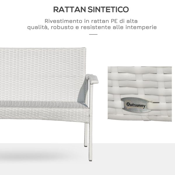 EASYCOMFORT Divano da Esterno 2 Posti in Rattan PE, Panchina da Giardino con Cuscini e Braccioli, 120x63x77cm Bianco Fashion