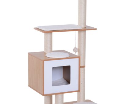 Easycomfort Tiragraffi Gatto Altezza 120cm con Cuccia Piattaforme e Giochi Sisal, MDF 71.5x49.5x120cm legno, bianco Cheap