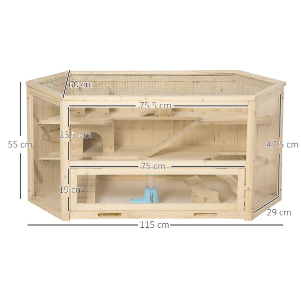 Easycomfort Casetta per Criceti in Legno a 3 Livelli con Tetto Apribile e Parete Trasparente, 115x60x55cm Sale