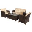 EasyComfort Set Mobili da Giardino 4 Pezzi in Rattan PE e Tavolino, Divano e Poltrone Imbottiti Marrone e Beige 124x68x76cm Fashion