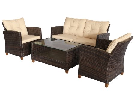 EasyComfort Set Mobili da Giardino 4 Pezzi in Rattan PE e Tavolino, Divano e Poltrone Imbottiti Marrone e Beige 124x68x76cm Fashion