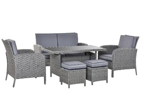 EASYCOMFORT  Set Tavolo da Pranzo con Divano e Poltrone da Esterno in Rattan PE Grigio Cheap