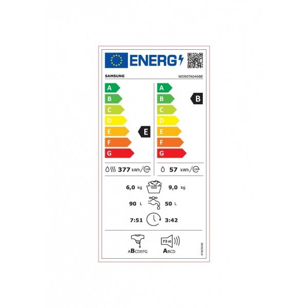 Lavasciuga a Caricamento Frontale Samsung 9 6 Kg 1400 Giri Serie 5000T Crystal Clean WD90TA046BE Classe E B Discount