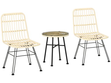 Easycomfort Set Mobili da Giardino 3 Pezzi con Tavolino e Sedie in Rattan PE, Poilestere e Acciaio per Esterni, Crema Cheap