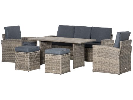 Easycomfort Set Salotto da Giardino in Rattan PE con Divano 3 Posti, 2 Poltrone, 2 Sgabelli e Tavolo, Grigio Fashion