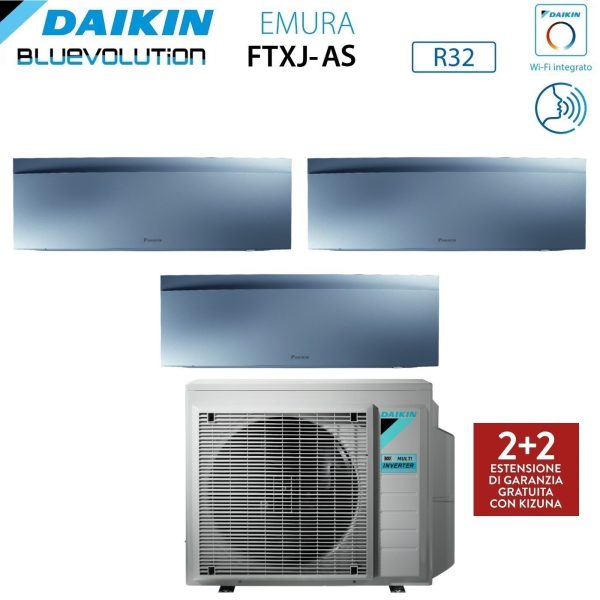 Climatizzatore Condizionatore Daikin Bluevolution Trial Split Inverter serie EMURA SILVER III 7+9+12 con 3MXM68N R-32 Wi-Fi Integrato 7000+9000+12000 Colore Argento - Garanzia Italiana Sale