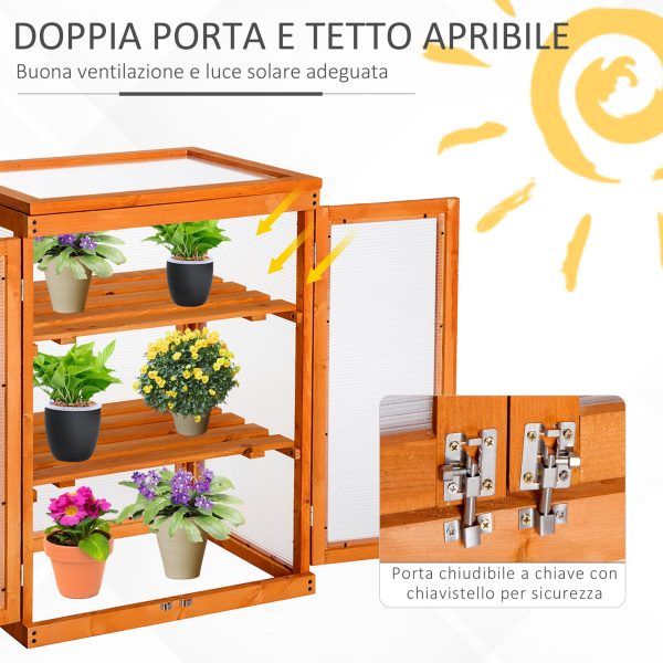 Easycomfort Mini Serra da Giardino a 3 Ripiani in Legno e Policarbonato, 58x44x78cm, Arancione Cheap