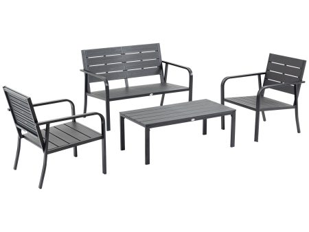 Easycomfort Set Salotto da Giardino da 4 Pezzi con Panchina a 2 Posti, 2 Poltrone e Tavolino, Grigio Scuro For Sale