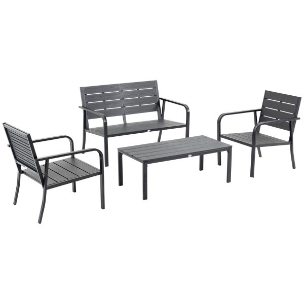 Easycomfort Set Salotto da Giardino da 4 Pezzi con Panchina a 2 Posti, 2 Poltrone e Tavolino, Grigio Scuro For Sale