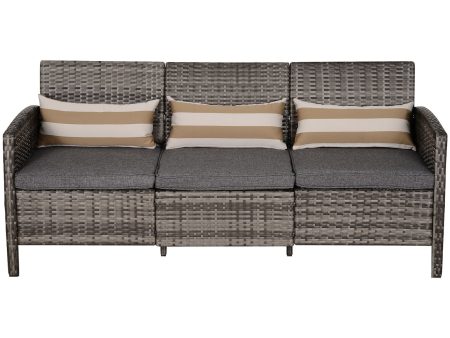 EASYCOMFORT Divano 3 Posti da Esterni in PE Rattan con Cuscini a Righe Grigio 173x68x78cm Hot on Sale