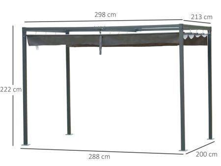 Easycomfort Gazebo Pergola da Giardino 3x2m con Telo Scorrevole in Metallo e Poliestere, Grigio e Nero Discount