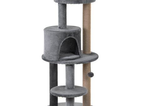 Easycomfort Albero Tiragraffi per 1-2 Gatti di 4.5kg, Palestra Castello per Gatti con 3 Livelli, Cuccia, Lettino e Palo in Corda Sisal, Grigio 48x48x104cm Online