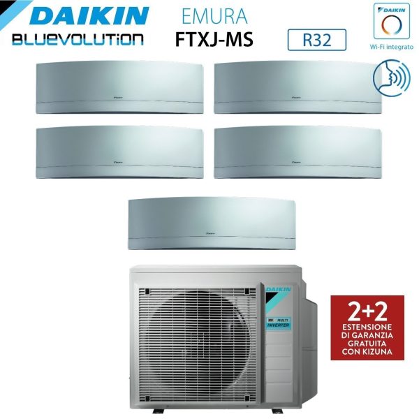 Climatizzatore Condizionatore Daikin Bluevolution Penta Split Inverter serie EMURA SILVER 9+9+9+9+9 con 5MXM90N R-32 Wi-Fi Integrato 9000+9000+9000+9000+9000 colore Argento - Garanzia Italiana Cheap