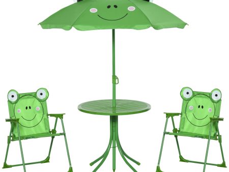 Easycomfort Set Tavolo da Giardino con 2 Sedie Pieghevoli, Tavolino con Sedie da Esterno con Ombrellone per Bambini in Metallo e Poliestere, Verde For Discount