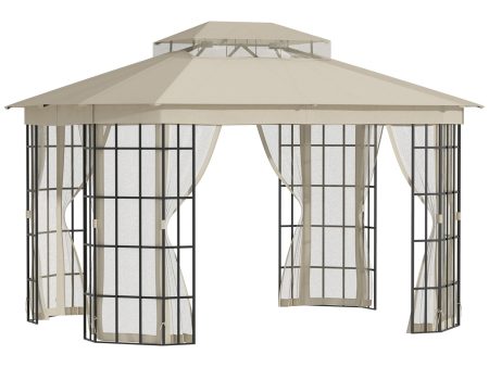 Easycomfort Gazebo da Giardino con Zanzariera, Tetto a 2 Livelli e Struttura in Metallo, 3.7x3m, Beige For Discount