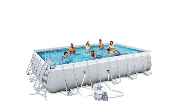 Piscina Bestway Fuori Terra Rettangolare Power Steel con top di copertura e scaletta + Filtro a sabbia da 5.678 l h cod. 56471 Discount