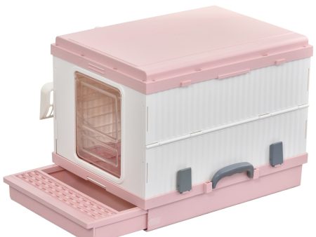 EASYCOMFORT Lettiera Portatile per Gatti con Coperchio Vassoio Estraibile e Paletta Rosa e Bianca Sale