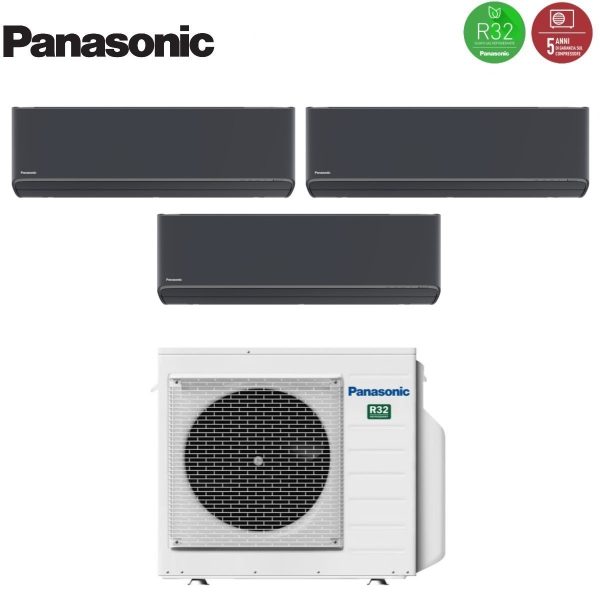 Climatizzatore Condizionatore Panasonic Trial Split Inverter Serie Etherea Dark 7+12+12 con CU-3Z52TBE R-32 Wi-Fi Integrato Colore Grigio Grafite 7000+12000+12000 Sale