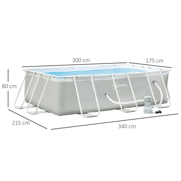 Easycomfort Piscina Fuori Terra da Giardino Rettangolare con Pompa di Filtraggio, 340x215x80cm, Grigia Cheap