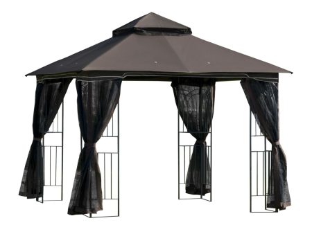 EasyComfort Gazebo da Giardino 3x3m con Zanzariera e Tetto a 2 Livelli, Mensole Laterali e Ganci, Caffè Online Hot Sale