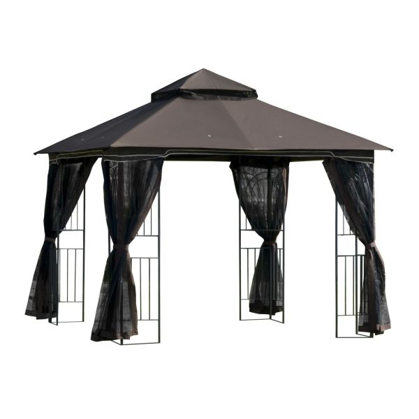 EasyComfort Gazebo da Giardino 3x3m con Zanzariera e Tetto a 2 Livelli, Mensole Laterali e Ganci, Caffè Online Hot Sale