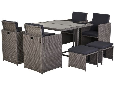 Easycomfort Set Mobili da Giardino Esterno Tavolo con 4 Sedie 4 Poggiapiedi 9pz Rattan Grigio Discount