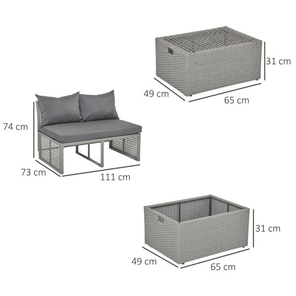 EASYCOMFORT Divano 2 Posti con Contenitore e Pouf in Rattan PE Salvaspazio con Cuscini Grigio on Sale