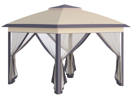 EASYCOMFORT Gazebo da Giardino Pieghevole con Zanzariera e Altezza Regolabile, 330x330x288cm - Beige Online Sale