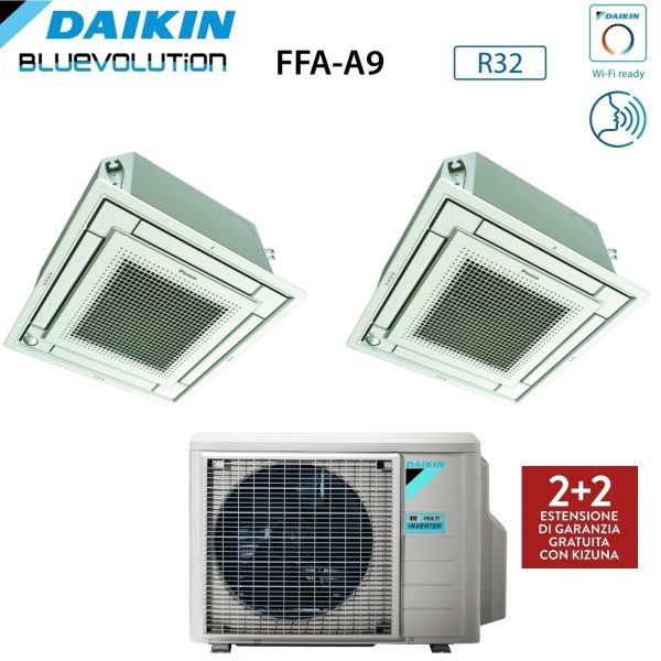 Climatizzatore Condizionatore Daikin Bluevolution Inverter Dual Split a Cassetta FFA-A 9+12 con 2MXM50A R-32 Wi-Fi Optional Con Griglia Bianca Inclusa 9000+12000 Garanzia Italiana Online now