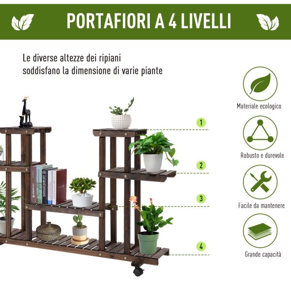 Easycomfort Scaffale Portafiori a 4 Livelli, Fioriera da Esterno e Interno in Legno con 4 Ruote, 123.5 x 33 x 80cm on Sale