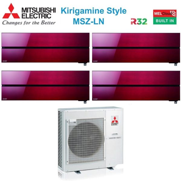 Climatizzatore Condizionatore Mitsubishi Electric Quadri Split Inverter serie Kirigamine Style MSZ-LN 9+9+12+12 con MXZ-4F80VF Ruby Red R-32 Wi-Fi Integrato Colore Rosso 9000+9000+12000+12000 Discount