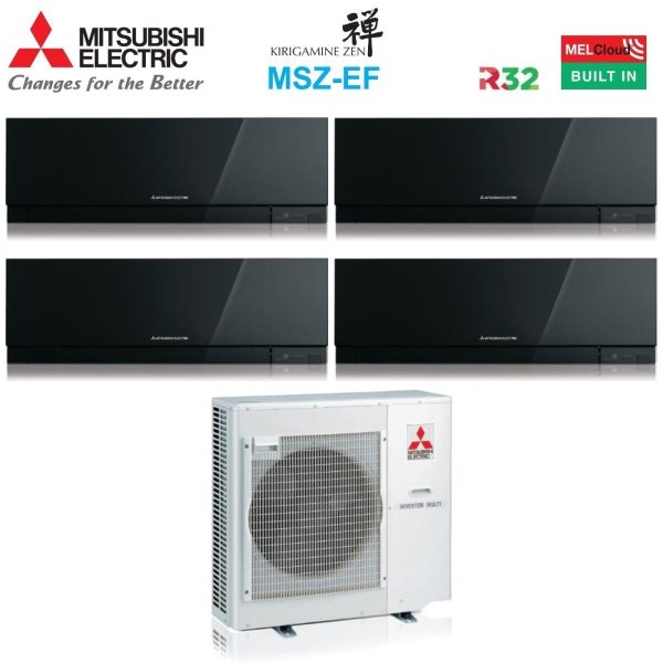 Climatizzatore Condizionatore Mitsubishi Electric Quadri Split Inverter serie KIRIGAMINE ZEN BLACK MSZ-EF 7+7+7+15 con MXZ-4F72VF R-32 Wi-Fi Integrato Colore Nero 7000+7000+7000+15000 Online Sale