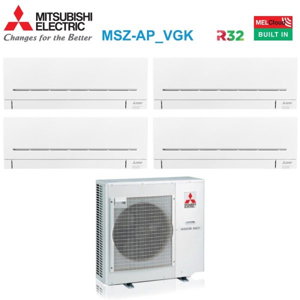 Climatizzatore Condizionatore Mitsubishi Electric Quadri Split Inverter Serie AP-VGK 7+7+12+15 con MXZ-4F72VF R-32 Wi-Fi Integrato 7000+7000+12000+15000 For Discount