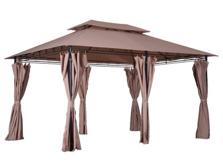 Easycomfort Gazebo da Giardino 4x3m con Doppio Tetto e Tende Laterali in Acciaio e Poliestere, Color Cachi Sale