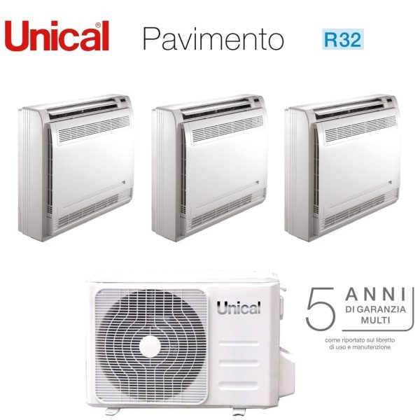 Climatizzatore Condizionatore Unical Trial Split Inverter a Pavimento 12+12+12 con KMX4 28HE R-32 12000+12000+12000 Fashion