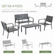 Easycomfort Set Salotto da Giardino da 4 Pezzi con Panchina a 2 Posti, 2 Poltrone e Tavolino, Grigio Scuro For Sale