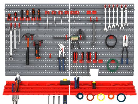 Easycomfort DURHAND 54PZ Contenitore Portautensile con 50 Ganci, Montaggio a Muro, PP, Rosso Grigo, 95.5x23x53.5cm Hot on Sale